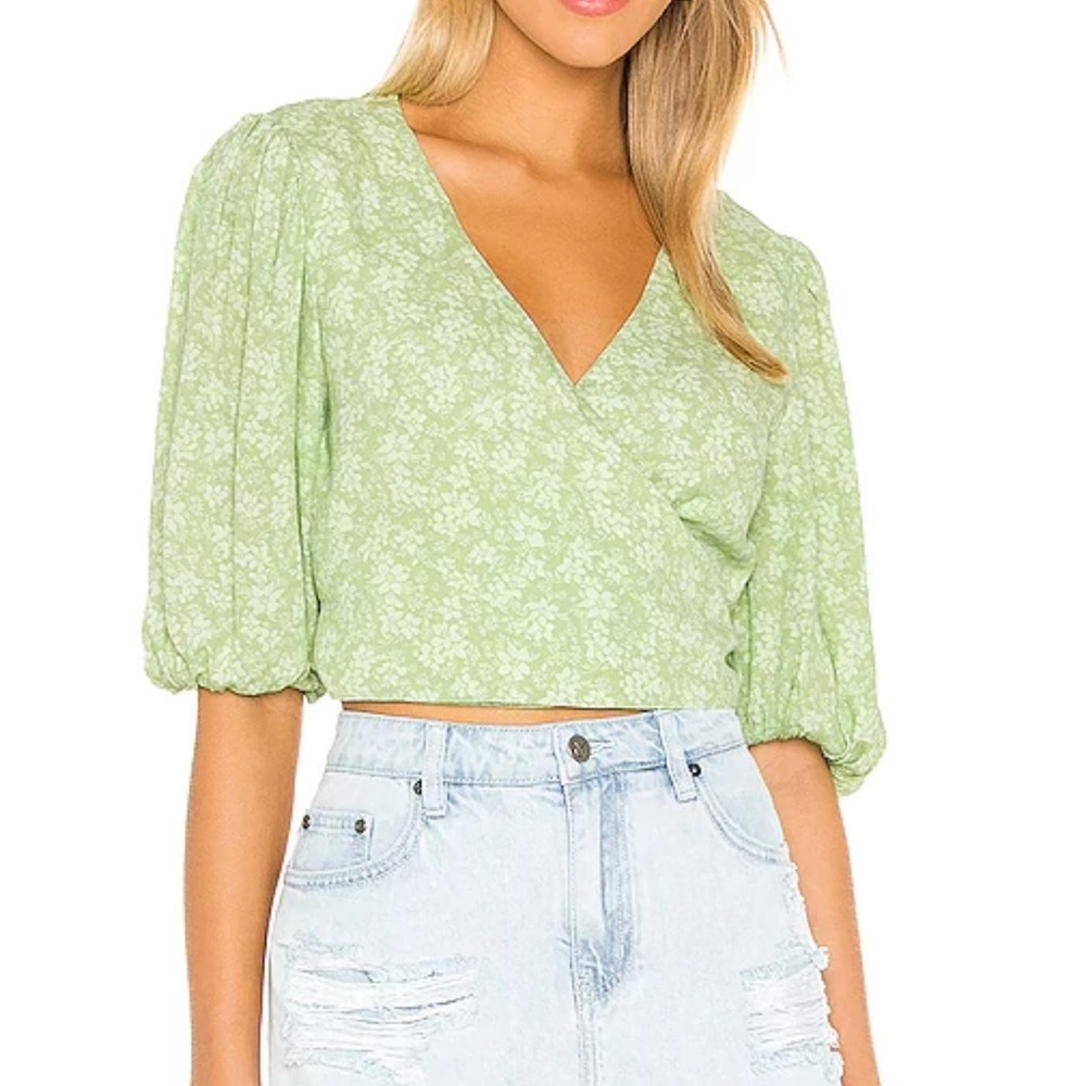 MINKPINK Summer Lovin’ Green Floral Wrap Top